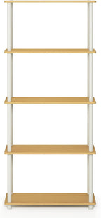 Furinno TURN-N-TUBE Storage Shelves, 5-Tier Book Shelf, Corner Shelf, Toolless Open Shelves, for Organization and Storage, Living Room, Garage, Home Office, Beech