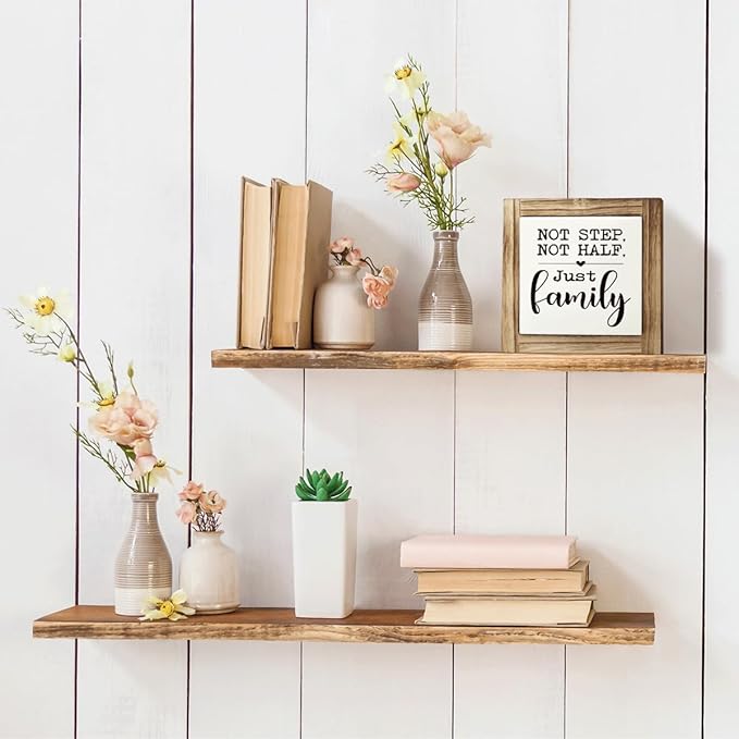 Family Wood Signs, Decorative Wooden Box Signs, Farmhouse Desk Sign Decor, Warm Home Decor, Blended Families Gift, Stepdad Stepmom Gift, Not Step Not Half Just Family Sign, 5.9×5.9 inches