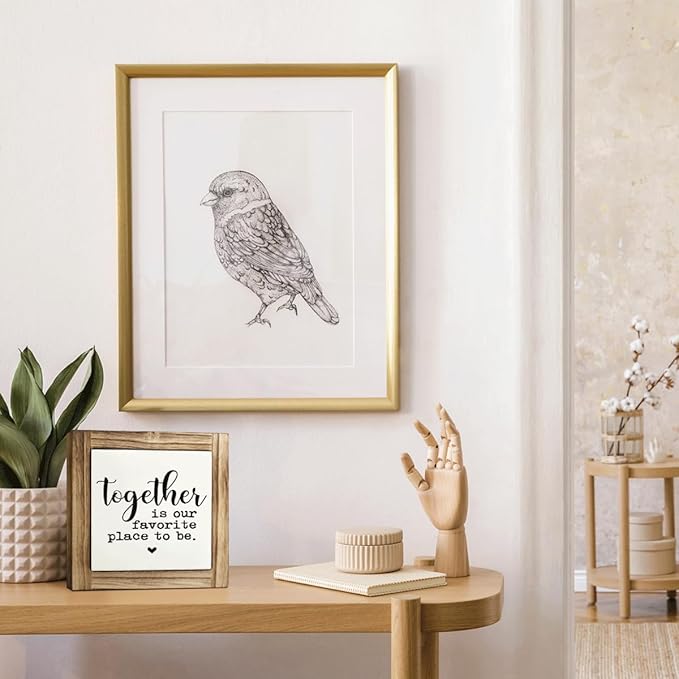 Home Decor Signs, Decorative Wooden Box Signs, Farmhouse Desk Sign, Home Decor for Living Room, Family Decors, Housewarming Gift, Together is Our Favorite Place to Be Sign, 5.9×5.9 inches
