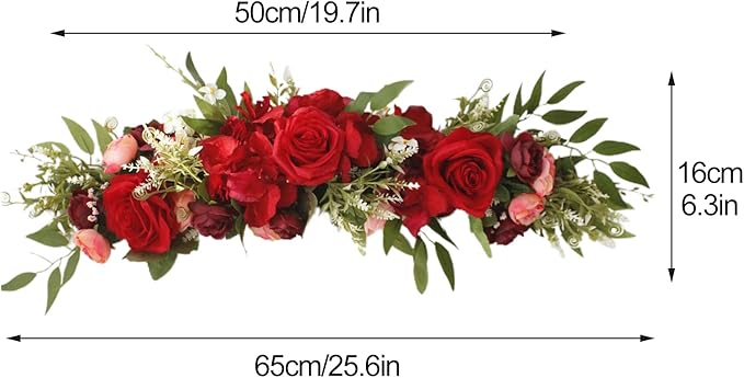 TITA-DONG 25.6inch Artificial Rose Peony Flower Swag, Front Door Peony Floral Arch Garland Swag Hydrangeas Eucalyptus Leaves Wreath for Wedding Arch Front Door House Wall Decoration(red)