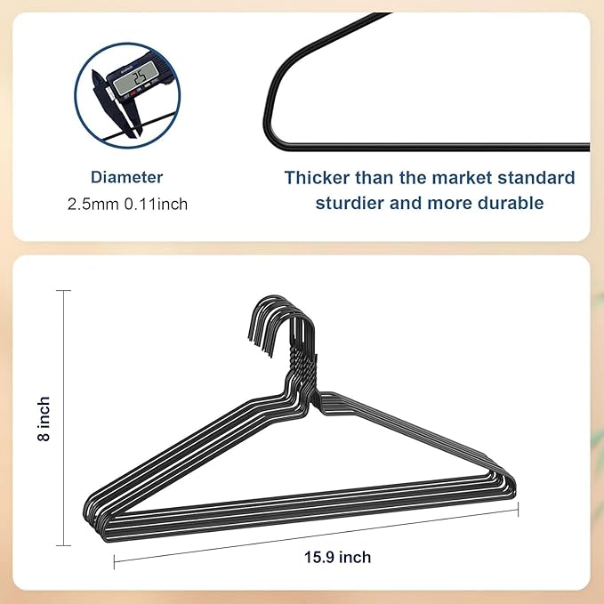 SPECILITE Wire Metal Clothes Hangers Bulk 150 Pack for Standard Size Suits, Coats, Shirts, Pants, Skirts, Space Saving, Non Slip,16 Inch 12 Gauge Ultra Thin, Black