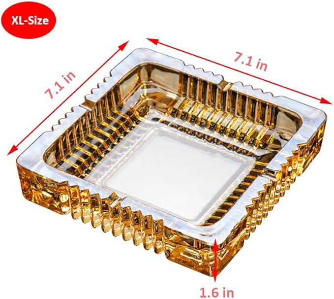 Handmade Glass Ashtray, Ashtray Ash Holder for Indoor or Outdoor Patio Desktop Office Smokers, Ash Tray for Tabletop Home Office Decor (Amber, XL)
