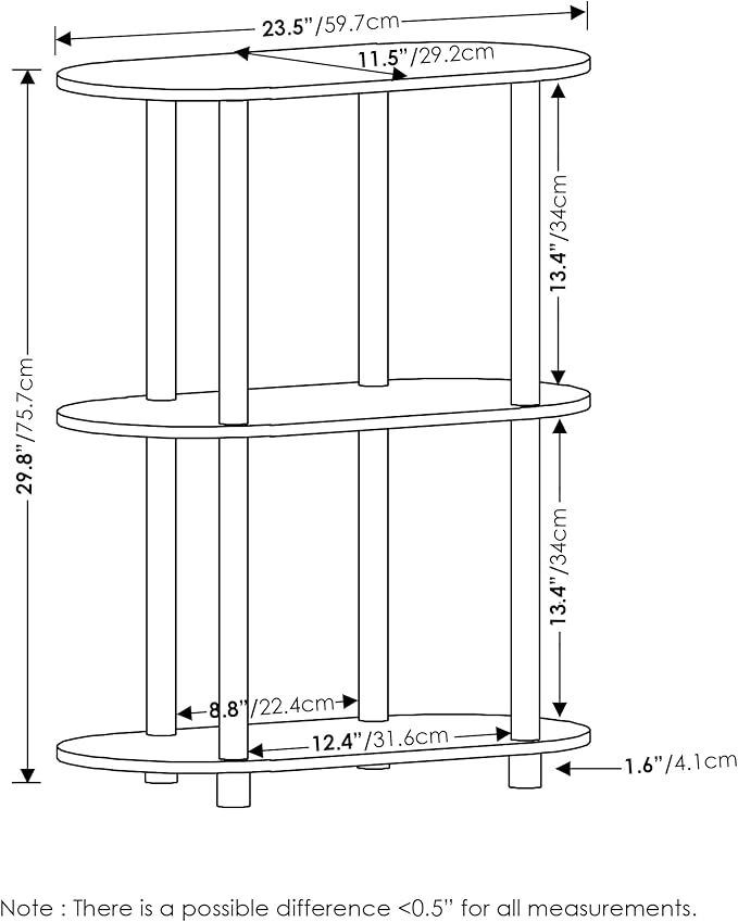 Furinno Turn-N-Tube No Tools 3-Tier Modern Oval Side Display Rack, White/Virgin White