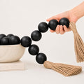 OMISHE 76" Long Extra Large Wood Bead Garland with 1.6" Diameter Wooden Beads and Tassels, Rustic Farmhouse Country Decorative Beads for Home Tiered Tray Decor, Black