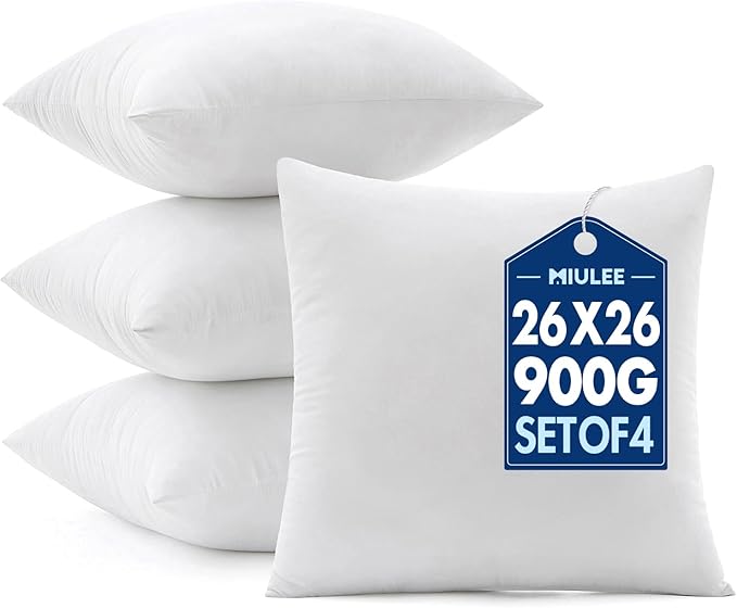 MIULEE Euro Pillows Inserts, Pack of 4 26x26 Inch 100% Virgin Microfiber Filling Throw Pillows for Bed Couch Sofa