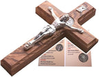 Holy Land Market Saint Benedict Wall Crucifix - Handmade Silver Tone Corpus, 6 Inch Wall Cross, St. Benedict Decor