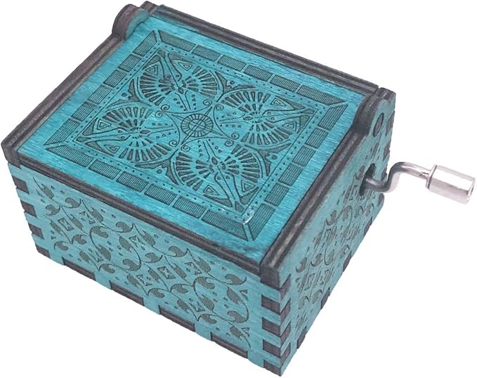 Youtang Amelie Music Box Hand Crank Musical Box Carved Wooden,Play The Theme Song of Amelie,Blue