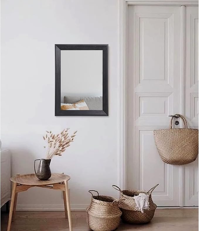 AAZZKANG Wall Mirror Black Rectangle Mirrors for Wall with Wood Framed Decorative for Bedroom Bathroom Living Room Farmhouse Entryway Hanging Small