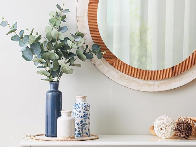 Ceramic Vintage Vases Set of 3, Blue and White Flower Decorative Vase Chinoiserie Decor Rustic Farmhouse Retro Floral Vases for Table Bookshelf Mantel Kitchen Living Room Office