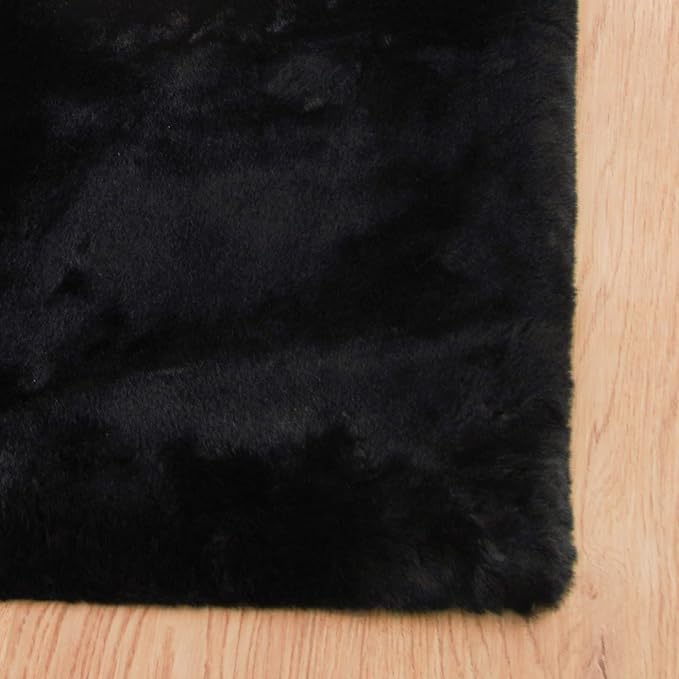 Black Fluffy Rug 5x7 Area Rugs for Bedroom Fuzzy Rabbit Washable Fur Rugs for Living Room Teen Room Nursery Rectangle Rug