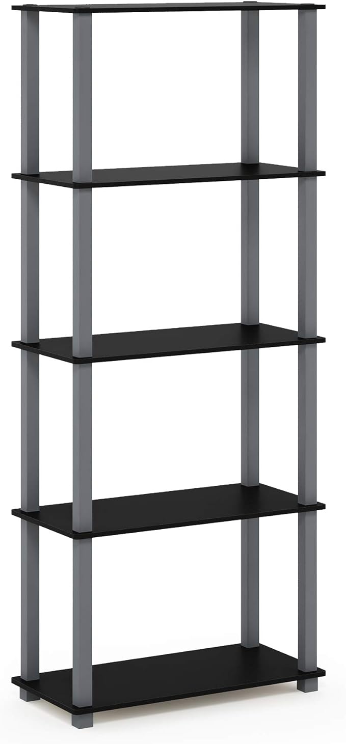 Furinno Turn-N-Tube 5-Tier Multipurpose Shelf / Display Rack / Storage Shelf / Bookshelf, Square Tubes, Black/Grey