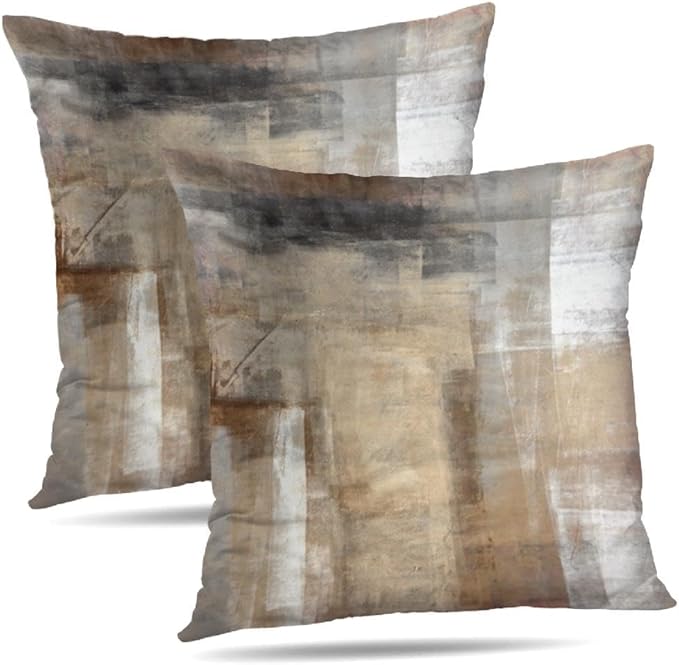 Beige Abstract Art Artwork Pillow Cover, Gallery Modern Decorative Throw Pillows Cushion Cover for Bedroom Sofa Living Room 22 x 22 Inch Set of 2