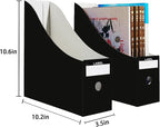 Limitliho 2 Pack Black Cardboard Magazine File Holder for Desktop, Book Bins for Classroom Library, Office or Home, Vertical Paper Boxes for Storage with Label(10.6" H x 10.2" L x 3.5" W in)
