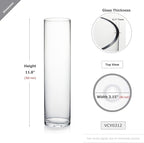 WGVI Quality Thick Weighted Clear Cylinder Glass Vases, 3" W x 12" H, Skinny Bud Vase Floral Bouquet Flower Arrangements Storage Container Candle Holders Decorative Accents, Bulk Wholesale, 12 Pieces
