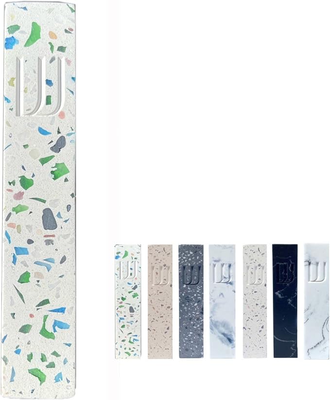 A&S Mezuzot A&S Modern Stone Mezuzah Case Design, Mezuza Cover for Scroll Protection, Easy Peel and Stick Houswarming Gift and Home Blessing (Terrazzo Blue/Green, 7 Inches)