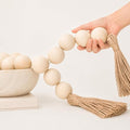 OMISHE 60" Long Extra Large Wood Bead Garland with 1.6" Diameter Wooden Beads and Tassels, Rustic Farmhouse Country Decorative Beads for Home Decor Tiered Tray Decor, Natural Beige