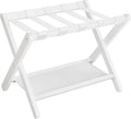 SONGMICS Luggage Rack, Folding Suitcase Stand with Storage Shelf, for Guest Room, Hotel, Bedroom, Heavy-Duty, Holds up to 131 lb, Classic White URLR007W01