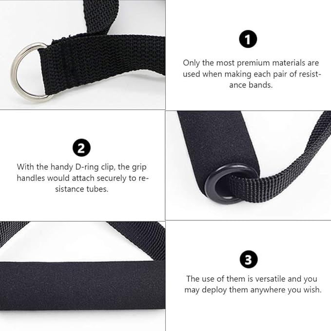 Garneck 4pcs Resistance Band Handles Plastic D Ring Exercise Strap Foam Handle Band Fitness Equipment for Home Gym Overhead Strength Training Stretching Black