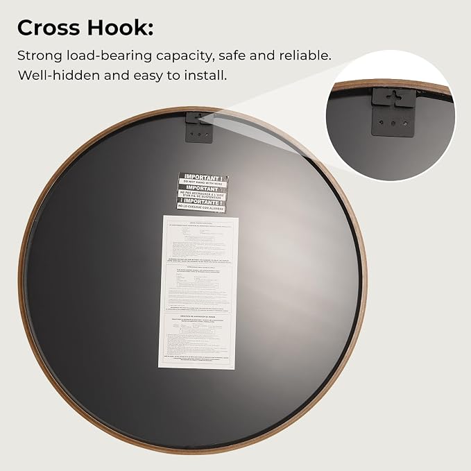 WallBeyond 24 Inch Natural Round Wood Mirror, Circle Wooden Frame Wall Mirror for Bathroom, Living Room, Bedroom, Entryway