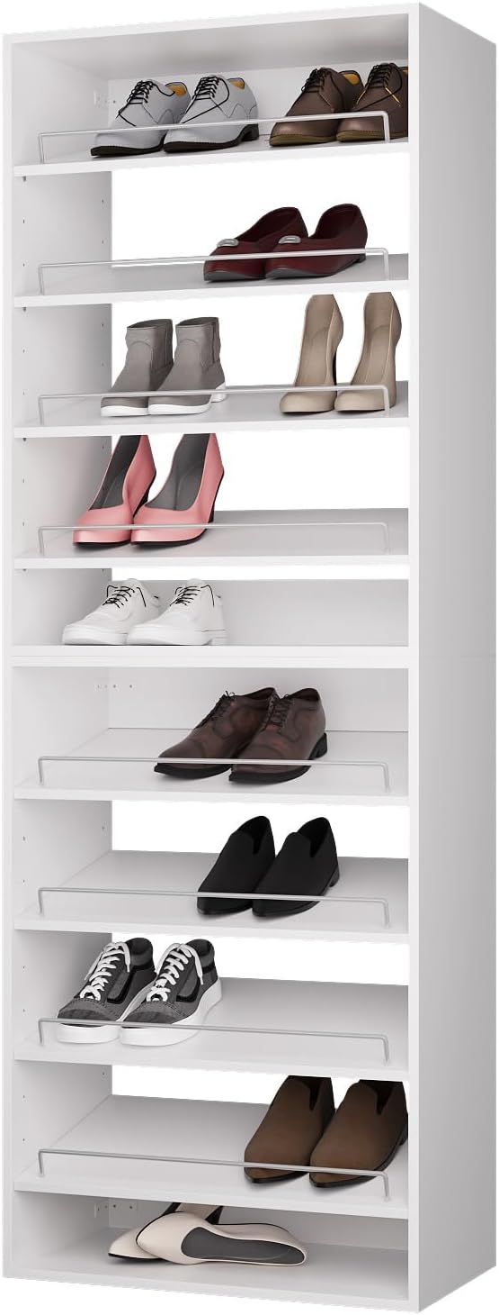 ROOMTEC Modular Closet System, 19.5" Shoe Shelf Closet Tower Wall-Mounted Closet Organizer, Wooden Tower for Walk-In Closets, Wardrobe Storage Kit, White