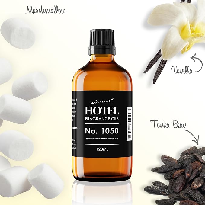 AirScent Warm Vanilla Hotel Diffuser Oil No. 1050 - Marshmallow Vanilla Tonka Bean - Premium Fragrance Oil for Ultrasonic and Waterless Diffusers and Crafting - 10 mL, 0.34 fl oz Dropper Bottle
