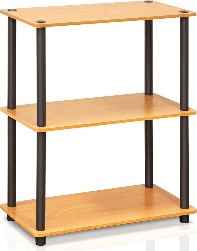 Furinno TURN-N-TUBE Storage Shelves, 3-Tier Book Shelf, Corner Shelf, Toolless Open Shelves, for Organization and Storage, Living Room, Garage, Home Office, Light Cherry