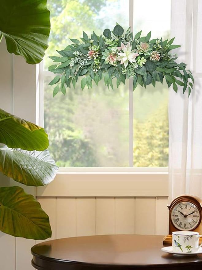 CDQL Artificial Succulents Swag Decorative Swag,Green Leaves Wedding Arch,Greenery Swag,Farmhouse Wedding Arch Flower,Table Centerpieces Wall Decor (1)