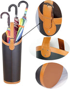 Indoor Entryway leather Umbrella bucket，Large Capacity Umbrella Storage stand，tall umbrella holder,For Hotel,Offices,home,Commercial(Beige+dark brown)