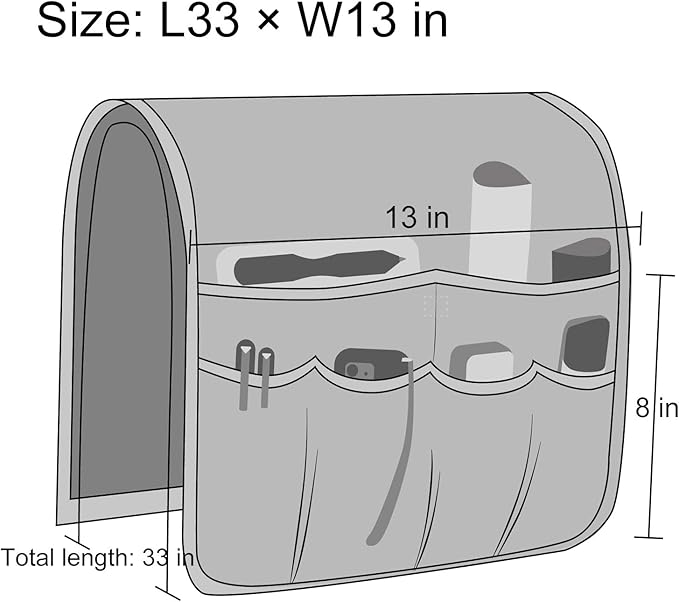 Sofa Armrest Organizer, Remote Control Holder for Recliner Couch, Arm Chair Caddy with 5 Pockets for Magazine, Tablet, Phone, iPad
