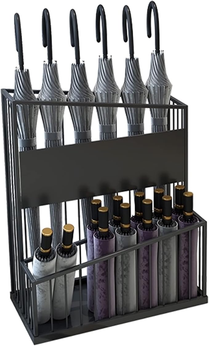 2-Tier Metal Umbrella Stand, Large-Capacity Commercial Umbrella Holder, Anti-Odor, Stable Base, Black Iron