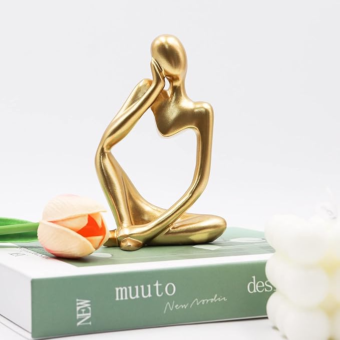Thinker Statues and Sculptures, Resin Thinker Statue Ornaments, Abstract Style Sculptures, Housewarming Gifts, Housewarming Decorations, Living Room Dining Desk Decorations(Gold Right, Small)