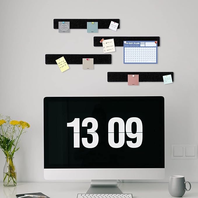 Cork Board for Walls - 8 Pack Felt Pin Board Bar Strips - Self-Adhesive Lightweight Bulletin Board - Cork Board for Office with 40 Push Pins No Damage for Wall (Orange Red)
