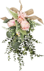 Artificial Flower Teardrop Swag Handmade from Silk Flowers and PP As A Decorative Flower Wreath Wall Ornament Garland Window Decoration for Various Us, Pink