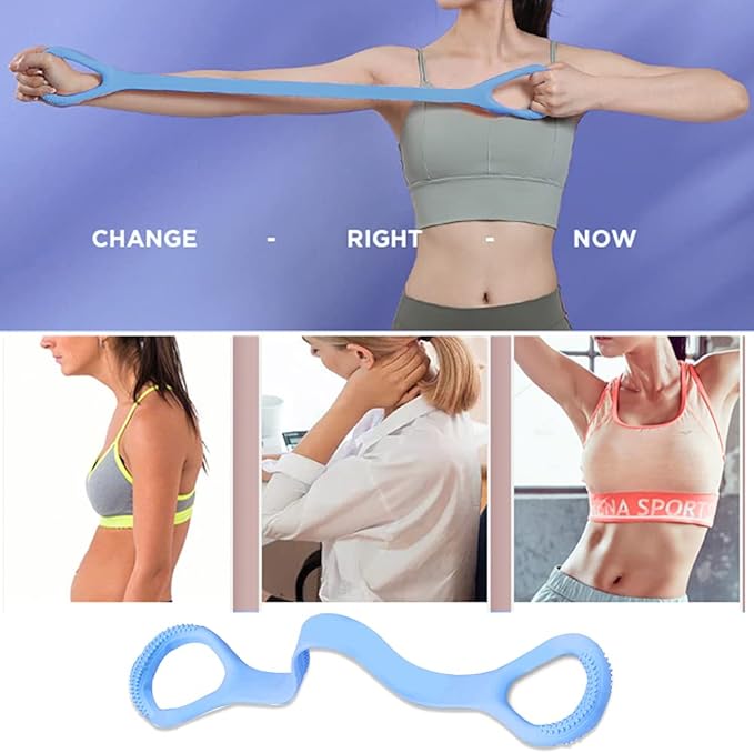 HUICHAI Figure 8 Fitness Resistance Band with Handles, Pure Barre Workout Chest Arm and Shoulder Stretch Bands Exercise Equipment, Blue