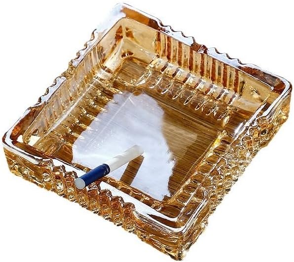 Handmade Glass Ashtray, Ashtray Ash Holder for Indoor or Outdoor Patio Desktop Office Smokers, Ash Tray for Tabletop Home Office Decor (Amber, L)
