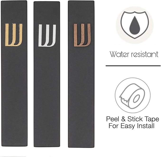 A&S Mezuzot Modern Concrete Mezuzah Case with Scroll, Easy Peel and Stick Mezuza (Black+ Gold Shin, 11 Inches)