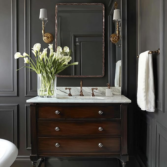 ANDY STAR Hand-Forged Bronze Bathroom Mirrors for Wall, 30x40 Inch Vintage Solid Steel Metal Frame Bathroom Vanity Mirror, Antique Rounded Rectangle Wall Mirror, Hangs Horizontally or Vertically