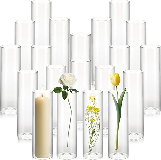 20 Pack 5.9" Tall x 1.8" Diameter Clear Glass Cylinder Vases - Multi-Use Flower Vase, Hurricane & Floating Candle Holders for Wedding Centerpieces, Home Decor, Table Displays (20)