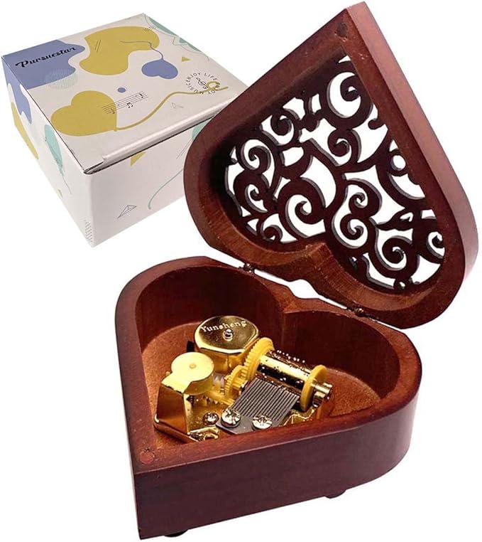 Pursuestar Swan Lake Music Box, Heart Shaped Vintage Hollow Out Wood Mechanism Wind Up Musical Box Gifts for Birthday Christmas Mother's Day Valentine's Day