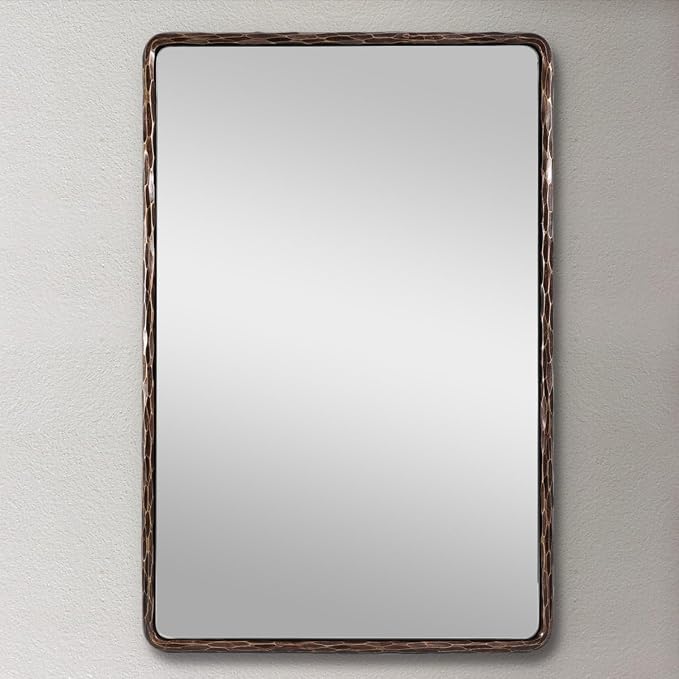 ANDY STAR Hand-Forged Bronze Bathroom Mirrors for Wall, 22x30 Inch Vintage Solid Steel Metal Frame Bathroom Vanity Mirror, Antique Rounded Rectangle Wall Mirror, Hangs Horizontally or Vertically