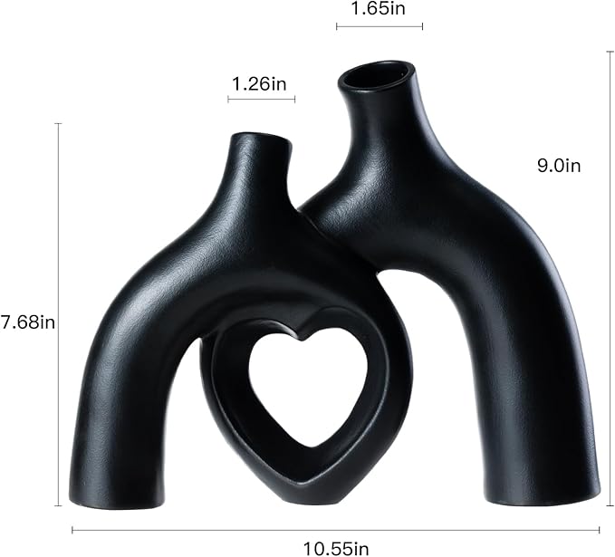 Hug Snuggle Hollow Donut Ceramic Vases, 9 Inch Modern Nordic Minimalist Decorative Vase for Home Decor Table Centerpiece Bookshelf Office Entryway Aesthetic Decoration (Matte Black)