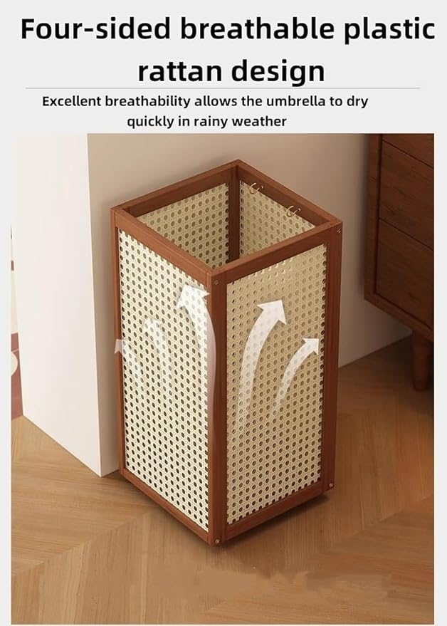 Indoor Umbrella Stand, Vertical Umbrella Storage Basket, Square Cane Holder, Suitable for Entryway, Corner or Office(Brown)