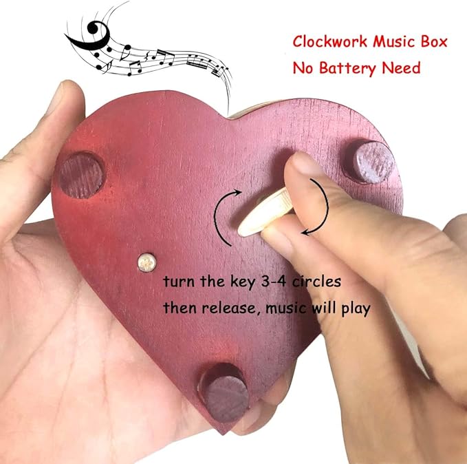 Pursuestar You are My Sunshine Wind Up Music Box, Heart Shaped Vintage Wood Carved Mechanism Musical Gift for Lover Girlfriend Wife Husband Valentine's Day Mother's Day Christmas Anniversary