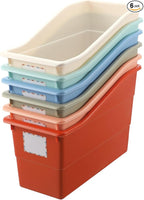 Suzile Interlocking Plastic Book Bins Bulk Classroom Organizers with Labels Magazine File Holder Boho for Teacher Supplies Library Office Home Storage Container(Classic Colors,6 Pcs)