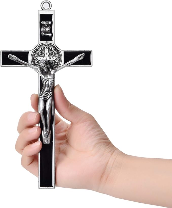 Wellcho Black Enamel Crucifix Wall Cross -Saint Benedict Metal Wall Art-7 Inch Cross Give Blessing and The Spiritual Sacred:Faith Gift for your Acquaintances