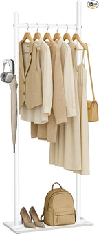 Nianerfaya Coat Rack with 2 Hooks, Standing Garment Storage for Indoor - Coat Tree for Hanging Clothes for Bedroom - 19.7" Wide Heavy Duty Clothe Rack Metal Clothing Hanger Rack (White)