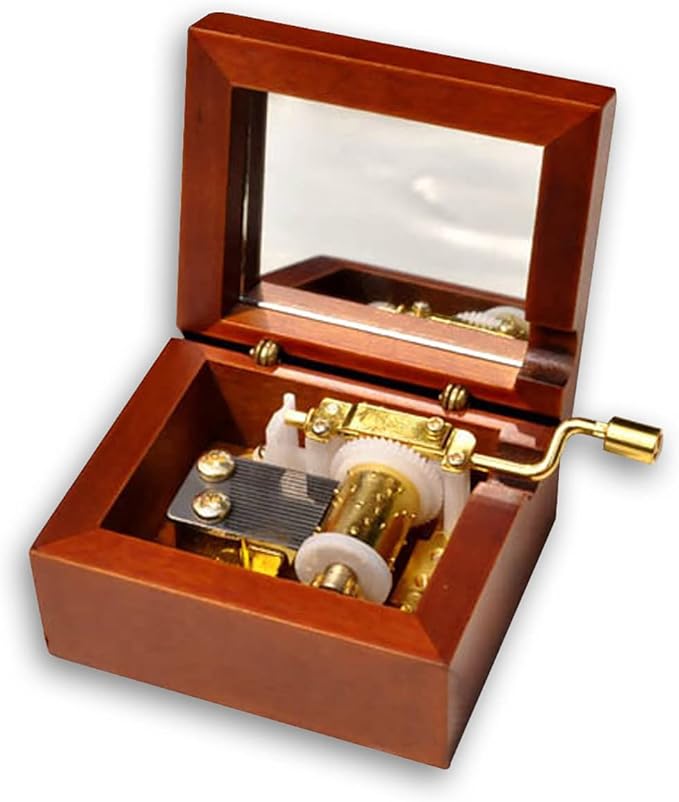 BinkeGG Play (Twinkle Twinkle Little Star) Brown Wooden Hand Crank Music Box with Sankyo Musical Movement (65 Tunes Option)