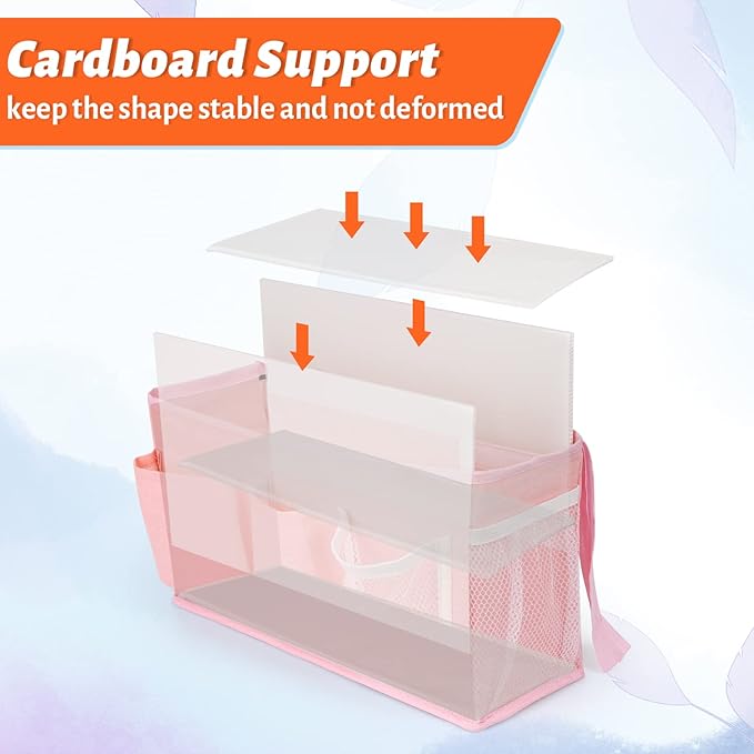 Loghot Bedside Caddy/Bedside Storage Bag Hanging Organizer for Bunk and Hospital Beds,Dorm Rooms Bed Rails,Can be Placed Glasses,Books,Mobile Phones,Keys (New Pink-1)