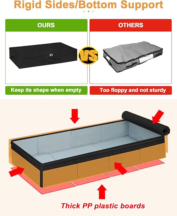 punemi Under Bed Storage Container, 2 Pack Underbed Storage Bags With Lid, Foldable Sturdy Clothes Storage Organizer W/ 3 Handles, Ultra Thick Fabric Blanket Shoe Storage Box, 30x15x6.7inch, Black