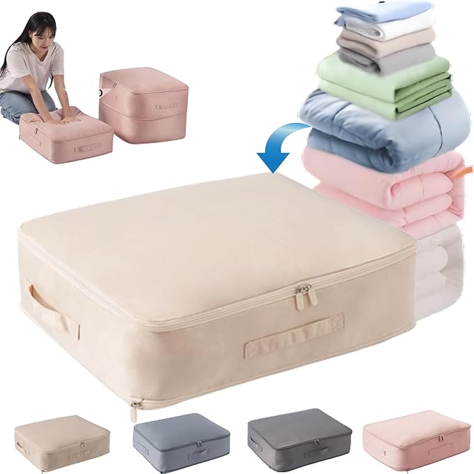 Space Saving Self Compression Organizer, 2025 New Ultra Space Saving Self Compression Organizer, Heavy Duty Moving Bags, Storage Tote for Space Saving (Beige, Large)